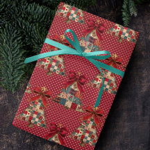 Coquette patchwork kerstbomen rode polka stippen