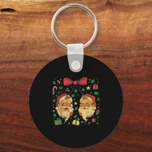 Coquette Patchwork Santa Claus Retro Christmas Fun Sleutelhanger (Voorkant)