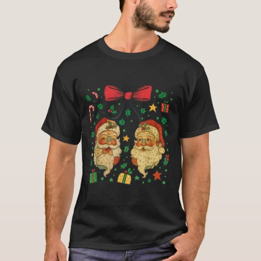 Coquette Patchwork Santa Claus Retro Christmas Fun T-shirt (Voorkant)