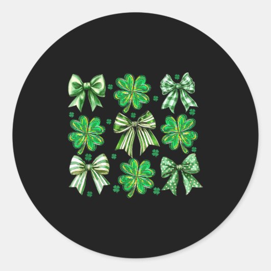 Coquette Patrick's Day Bow,shamrock Lucky Bow Funn Ronde Sticker (Voorkant)