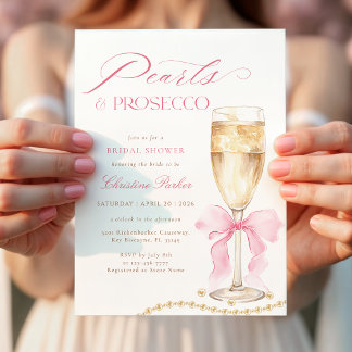 Coquette Pearls and Prosecco Bridal Shower Kaart