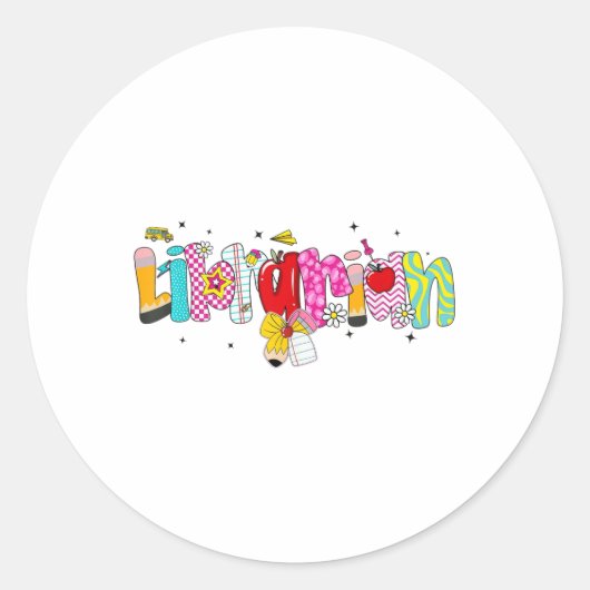 Coquette Pencil Bow Bibliothecaris Terug naar scho Ronde Sticker (Voorkant)