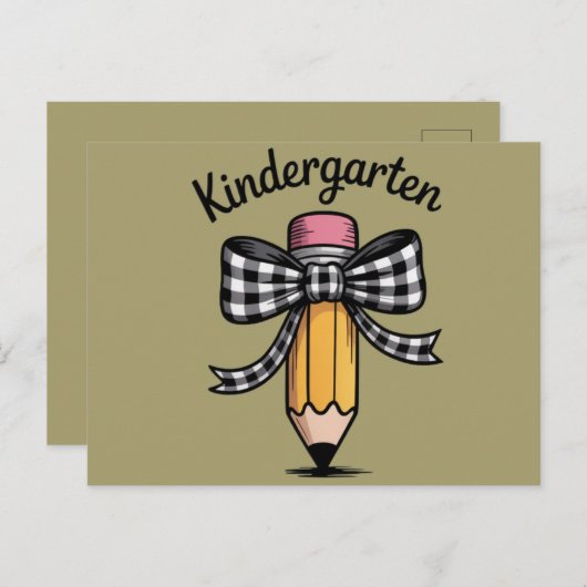 Coquette Pencil Bow Kleuterschool Briefkaart (Voorkant / Achterkant)