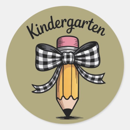 Coquette Pencil Bow Kleuterschool Ronde Sticker (Voorkant)