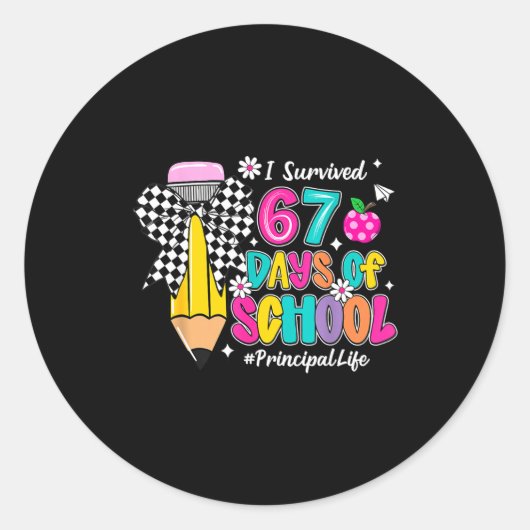 Coquette Pencil I Survived 67 Days Of School Princ Ronde Sticker (Voorkant)
