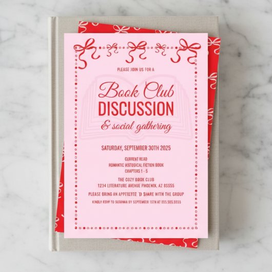 Coquette Pink Book Club Invitation Kaart