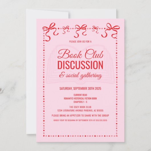 Coquette Pink Book Club Invitation Kaart (Voorkant)