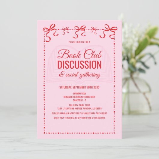 Coquette Pink Book Club Invitation Kaart (Staand voorkant)