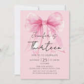 Coquette Pink Bow 13 Birthday Invitation Kaart (Voorkant)