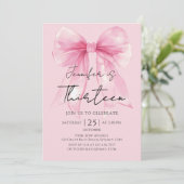 Coquette Pink Bow 13 Birthday Invitation Kaart (Staand voorkant)