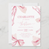Coquette PINK BOW 13e verjaardag uitnodiging (Voorkant)