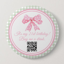 Coquette Pink Bow 21st Verjaardag Koop een Drink Ronde Button 4,0 Cm