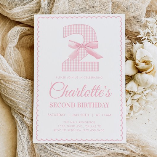Coquette PINK BOW 2e verjaardag Uitnodiging