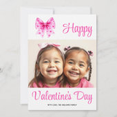 Coquette pink bow and hearts Valentine's Day photo Feestdagenkaart (Voorkant)