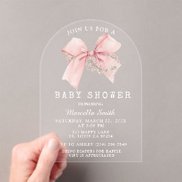 Coquette Pink Bow Baby shower Girl Acryl Uitnodigingen