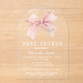 Coquette Pink Bow Baby shower Girl Acryl Uitnodigingen (Voorkant)