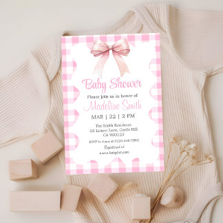 Coquette Pink Bow Baby shower Girl Invitation Feestdagenkaart