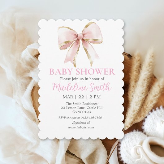 Coquette Pink Bow Baby shower Girl Invitation Kaart