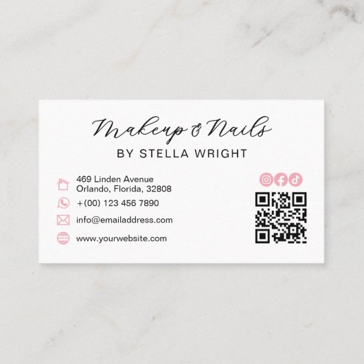 Coquette Pink Bow Beauty QR Code Visitekaartje (Achterkant)