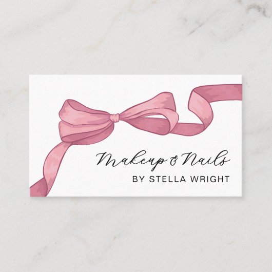 Coquette Pink Bow Beauty QR Code Visitekaartje (Voorkant)