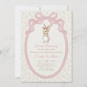 Coquette Pink Bow Bunny Baby Shower Invitation Kaart (Voorkant)