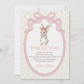 Coquette Pink Bow Bunny Birthday Thank You Card Bedankkaart (Voorkant)