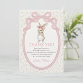 Coquette Pink Bow Bunny Birthday Thank You Card Bedankkaart (Staand voorkant)