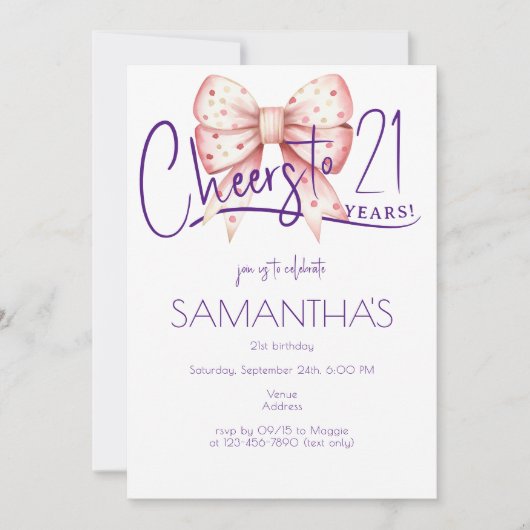 Coquette Pink Bow Cheers 21e verjaardag foto Kaart (Voorkant)