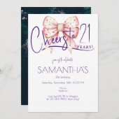 Coquette Pink Bow Cheers 21e verjaardag foto Kaart (Voorkant / Achterkant)