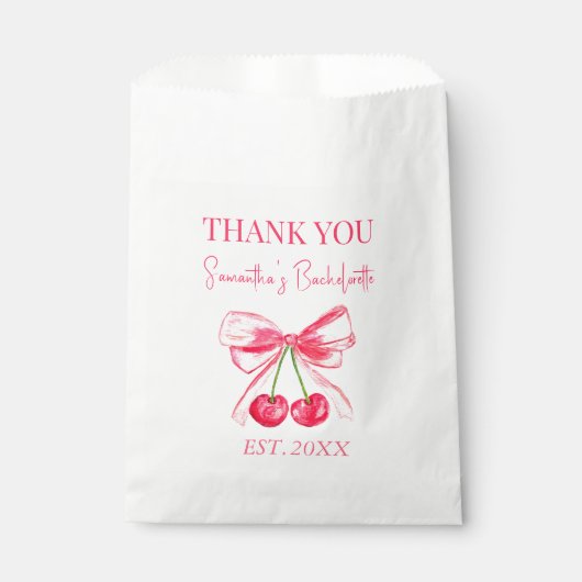 Coquette Pink Bow Cherry Bachelorette Party Bedankzakje (Voorkant)