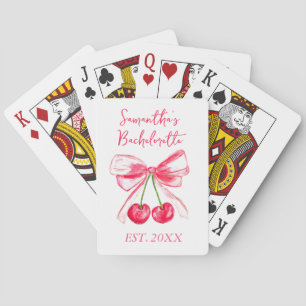 Coquette Pink Bow Cherry Bachelorette Party Pokerkaarten
