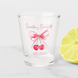 Coquette Pink Bow Cherry Bachelorette Party Shot Glas