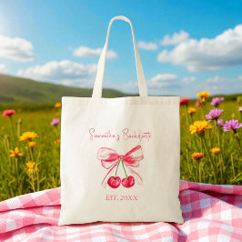 Coquette Pink Bow Cherry Bachelorette Party Tote Bag
