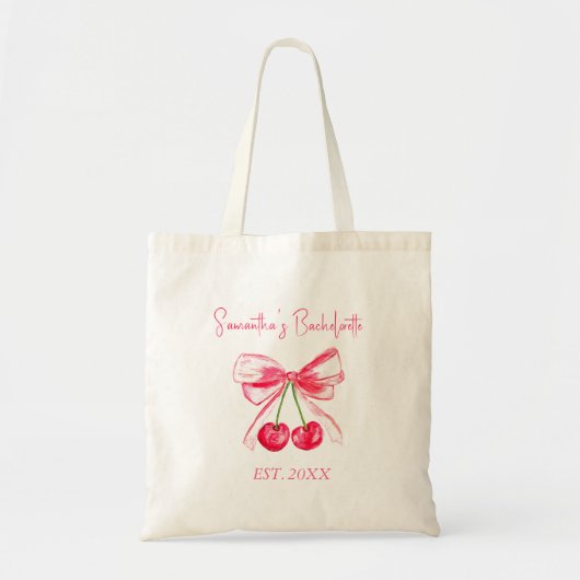 Coquette Pink Bow Cherry Bachelorette Party Tote Bag (Voorkant)