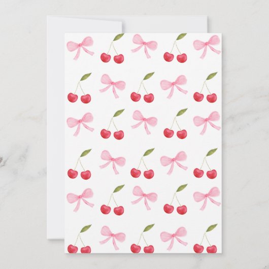 Coquette Pink Bow Cherry op Top Baby shower Kaart (Achterkant)
