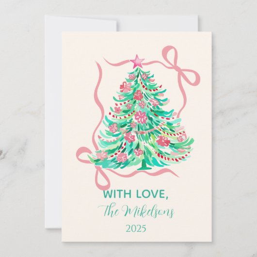Coquette Pink Bow Christmas Feestdagenkaart (Voorkant)