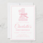 Coquette PINK BOW Eerste Verjaardag Uitnodiging (Voorkant)