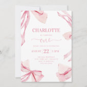 Coquette PINK BOW Eerste Verjaardag Uitnodiging (Voorkant)