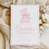 Coquette PINK BOW Eerste Verjaardag Uitnodiging