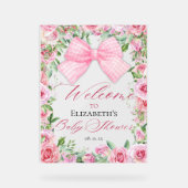 Coquette Pink Bow en Rozen Baby shower Welkom Acryl Bord (Voorkant)