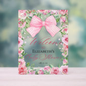 Coquette Pink Bow en Rozen Baby shower Welkom Acryl Bord (Neutraal)