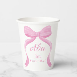 Coquette Pink Bow First Birthday Paper Cups Papieren Bekers