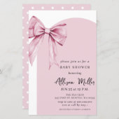 Coquette Pink Bow Girl Baby Shower invitation (Voorkant / Achterkant)