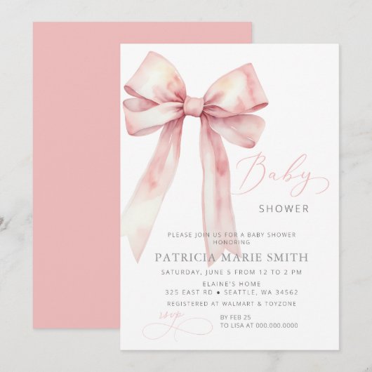 Coquette Pink Bow Girl Baby shower Kaart (Voorkant / Achterkant)