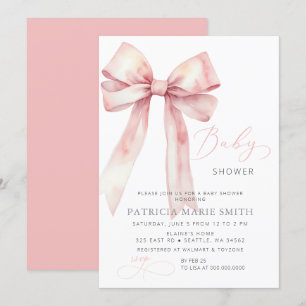 Coquette Pink Bow Girl Baby shower Kaart