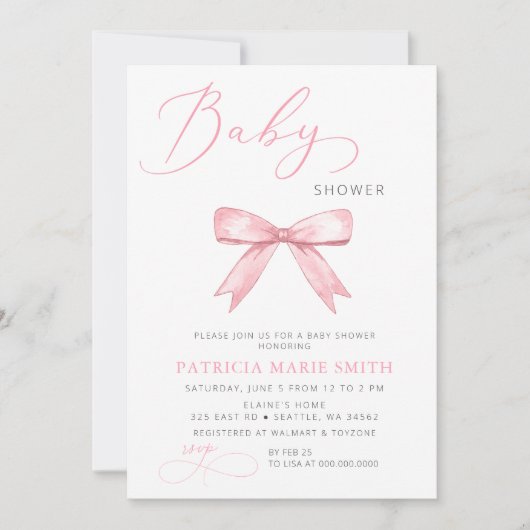 Coquette Pink Bow Girl Baby shower Kaart (Voorkant)