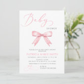 Coquette Pink Bow Girl Baby shower Kaart (Staand voorkant)