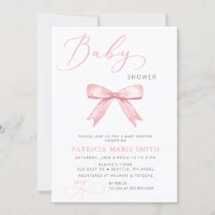 Coquette Pink Bow Girl Baby shower Kaart