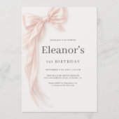 Coquette Pink Bow Girl's 1st Birthday Kaart (Voorkant)