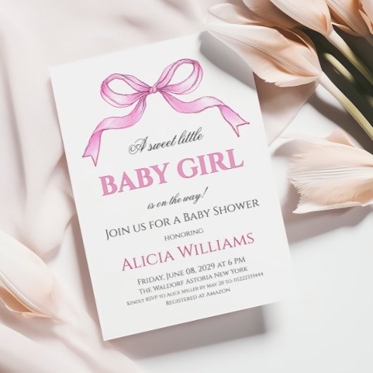 Coquette Pink Bow Het is een meisje Baby shower Kaart